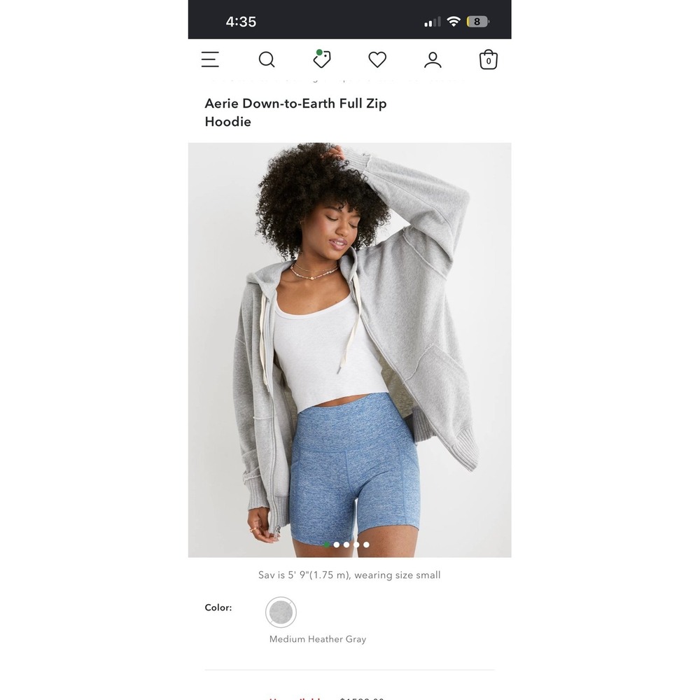 Aerie Gray Full Zip Hoodie Sweatshirt Heathered grey oversized Women's small